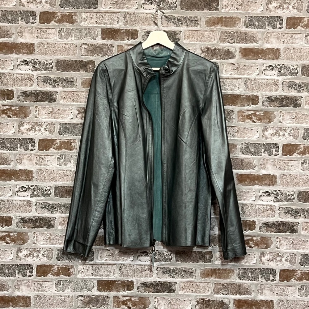 Hand-crafted Reversible Steel Metalic‎ Leather & Teal Suede Jacket Size Medium